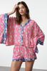 Women's Fashion Floral Patterned Woven Blouse Shorts Set