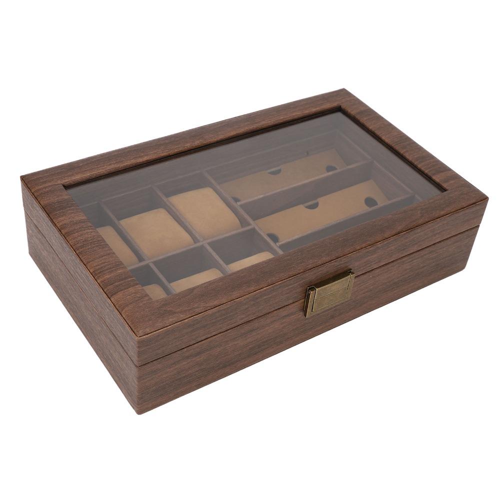 Black Walnut Wooden Watch Box PU Leather Watch Glasses Display Box Office Use