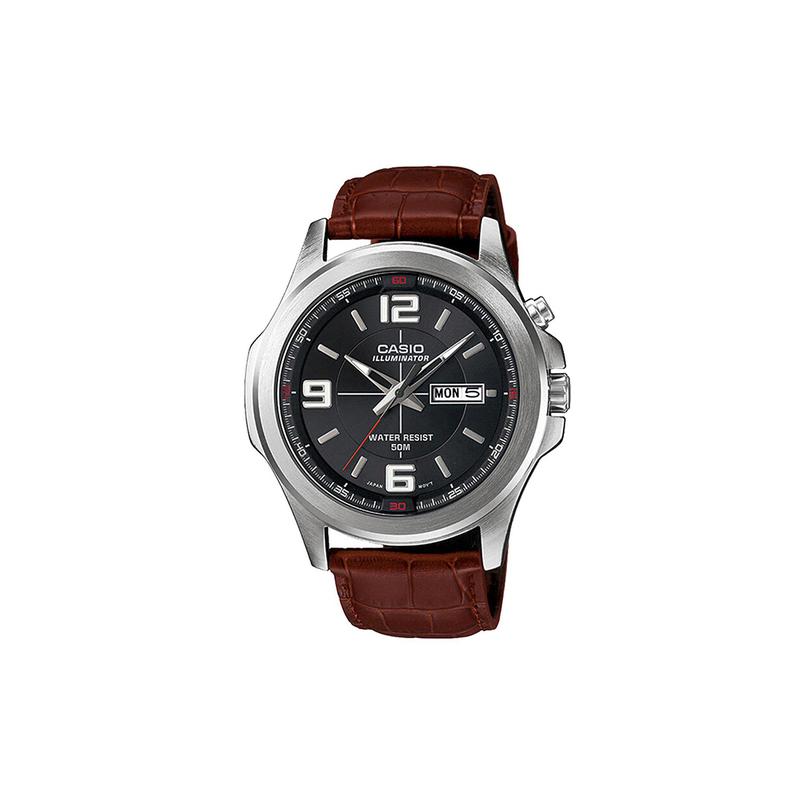 Casio Серия Pointer отображение даты кварцевый механизм кожаный ремешок японские и корейские часы мужские часы черный циферблат MTP-E202L-1A