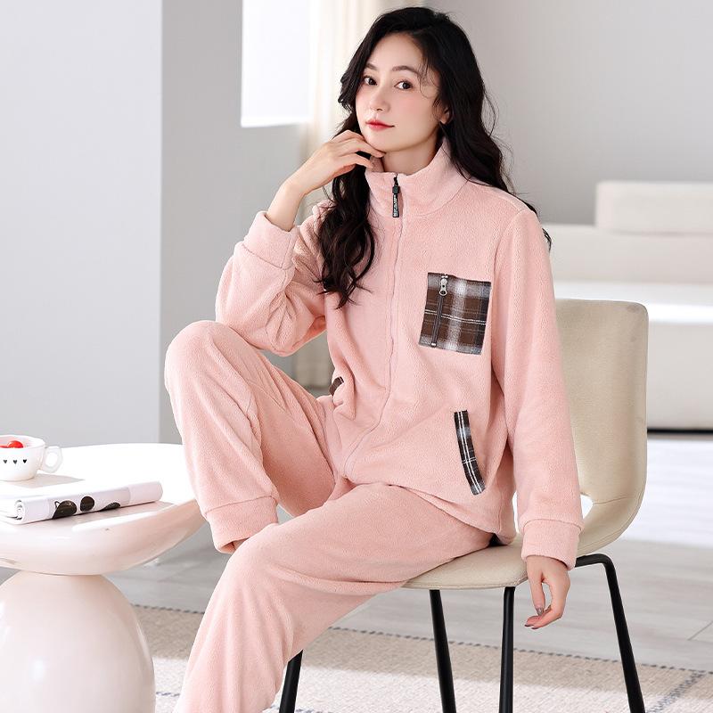 Pajamas Women'S Winter Coral Fleece Thickened Fleece Warm Autumn And Winter Flannel Winter Winter Can Be Worn Outside Loungewear