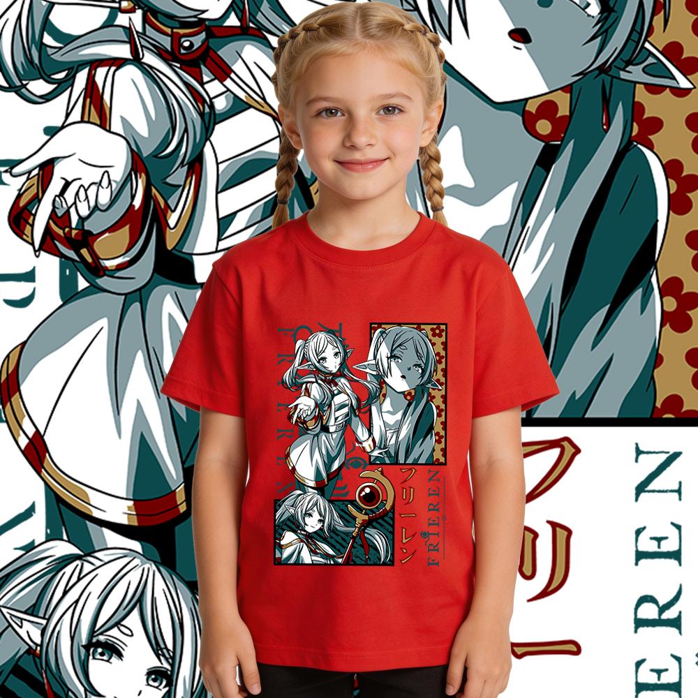 Frieren Beyond Journeys End Frieren Anime Print Cotton T Shirt for Boys and Girls Short Sleeve Kids Casual Tee Daily Wear