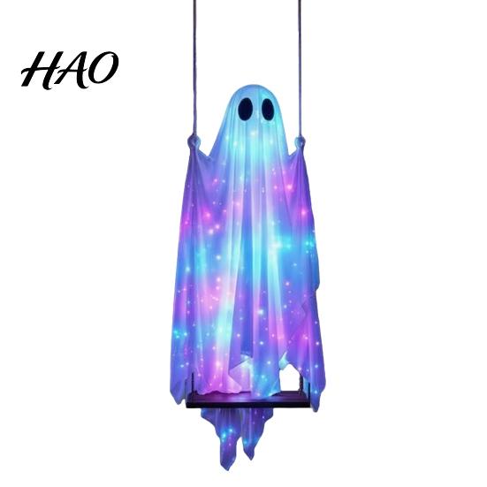 Holiday Ritual Gift Idea Halloween Hanging Ghost Decoration, Outdoor Swing Ornament for Unique Home Porch Yard Garden, Weather Resistant Party