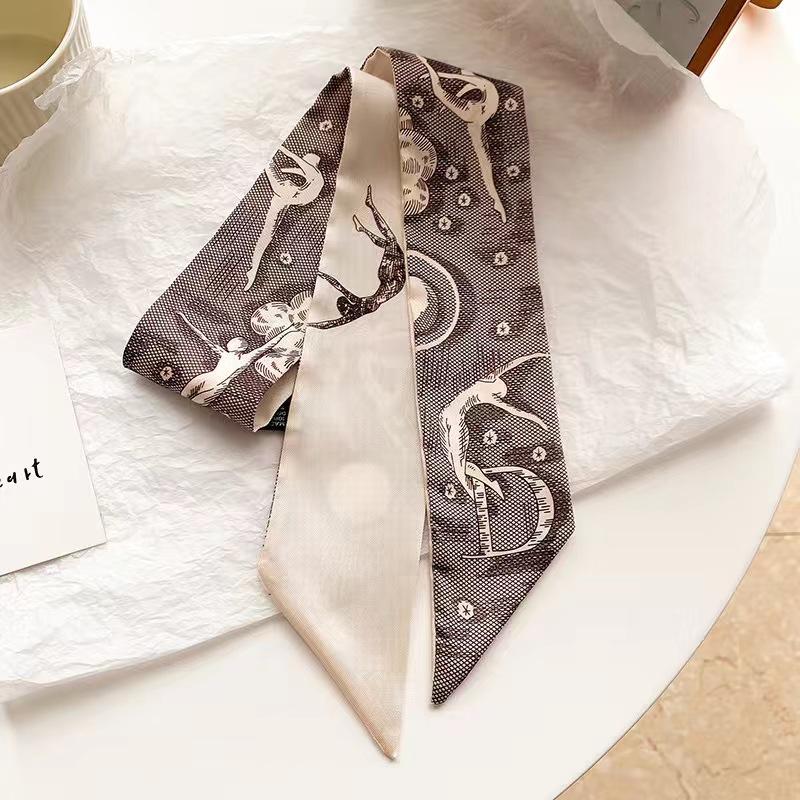 Маленький белый и нежно-зеленый шелковый шарф для женщин, тонкая лента, повязка на голову, резинка для волос, украшение для сумки, длинный