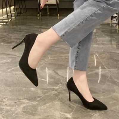 Женская обувь 2024 Высокое качество Слипоны Женские туфли-лодочки Осень Острый носок Однотонная замша Неглубокий вырез Модные туфли для платья Женщины