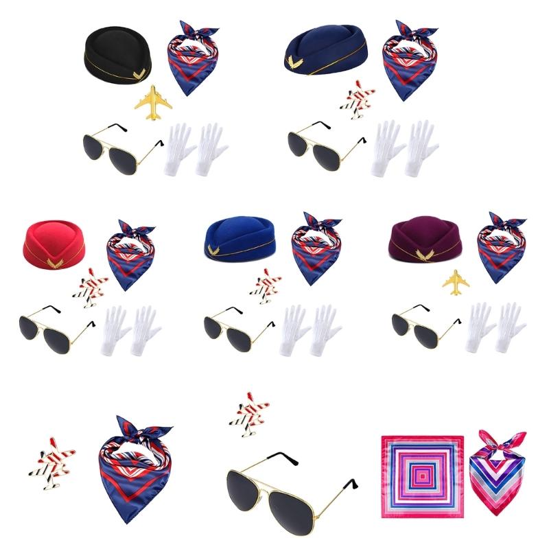 Костюм капитана авиалиний Набор для макияжа Стюардесса Макияж Шляпа Удобная ткань Униформа для тематического мероприятия