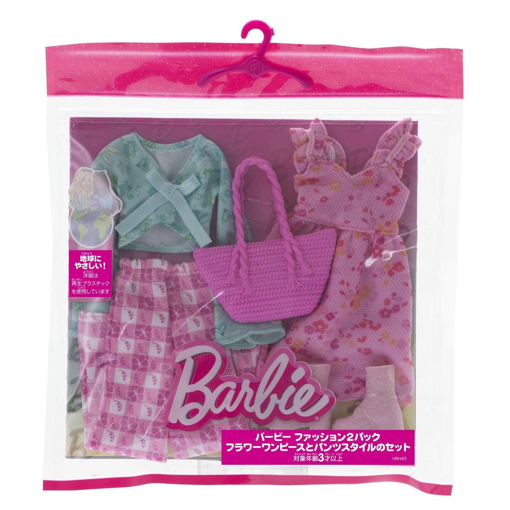 Комплект из 2 предметов одежды для куклы Барби: платье и брюки с цветочным принтом, комплект одежды и аксессуаров для кукол от 3 лет и старше, розовый, HRH43, кукла/домик и
