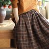 Vintage Plaid Midi Skirts Women Baggy High Waist A-line Thicker French Style Pockets Mujer Bottoms Fashion Elegant