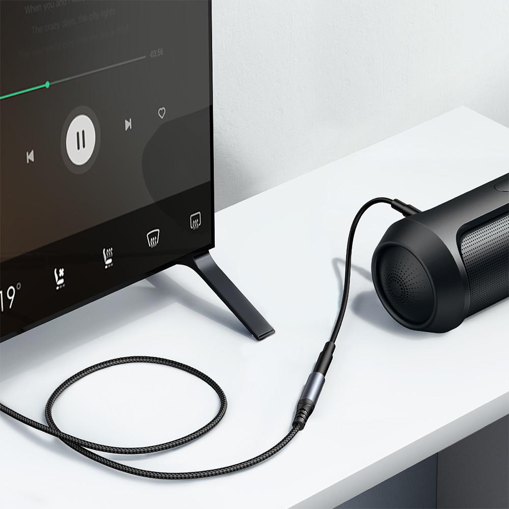 Joyroom SY-A09 1.2m Premium Black AUX Audio Extension, Male To Female, 3.5mm Connector