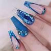 24pcs Dark Blue Gradient Fake Nails, Shiny Sequin Press On Nails With Bling Bling Rhinestone Design, Glossy Glue On Nails
