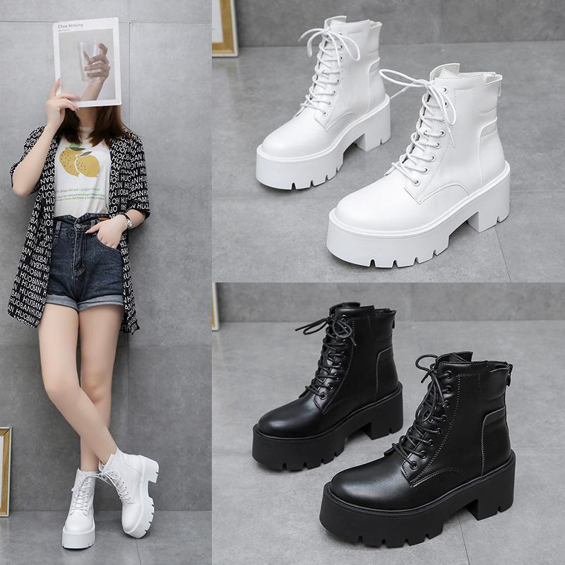 Autumn Winter Ankle Boots for Women Fashion Motorcycle Boots Chunky Heels Casual Lacing Round Toe Platform Boots Shoes Female