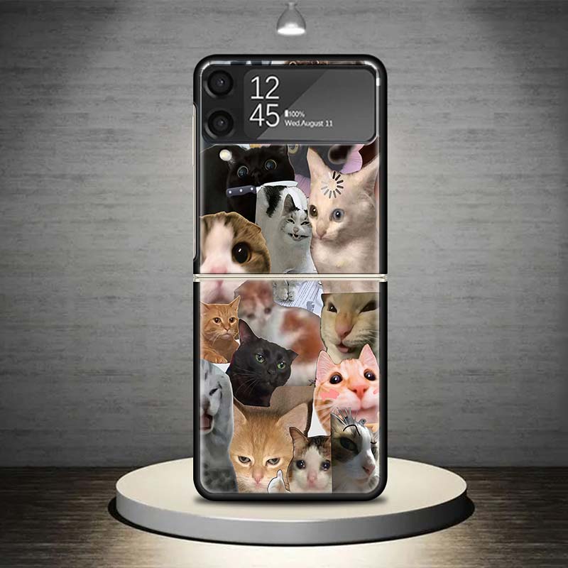 Чехол для телефона с мемами "Плачущий кот" для Samsung Galaxy Z Flip 7 6 5 4 3 5G Ударопрочный чехол Z Flip7 Flip6 ZFlip5 Flip3 Flip4 Роскошный чехол