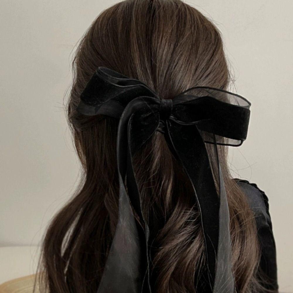 Black Hair Bows Hair Clip Ribbon Hair Ring French Hair Hoop  Lady Girls