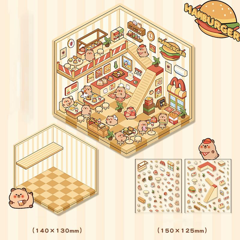 1 комплект креативных 3D-наклеек для симуляции кабины, милые мультяшные наклейки ручной работы для ландшафтного дизайна, наклейки для укладки сцен