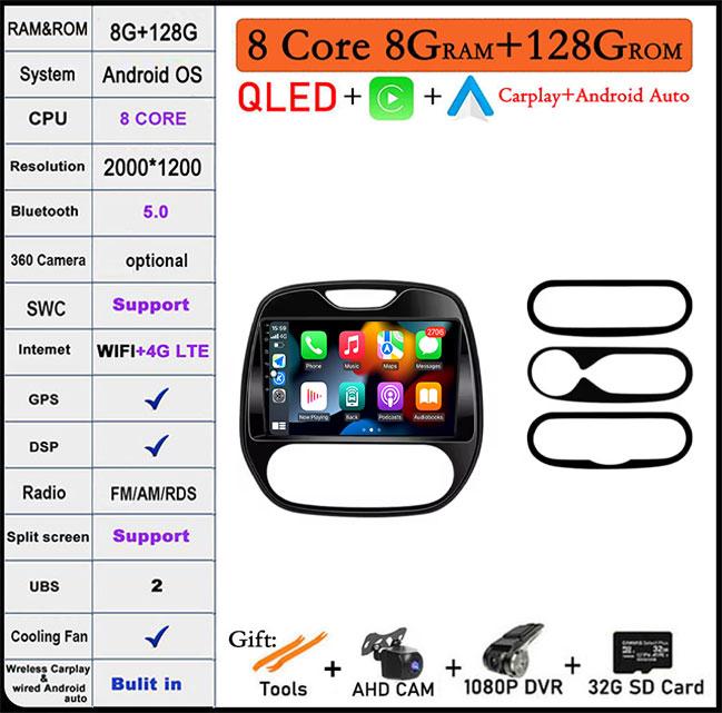 Car Radio Wireless Carplay for Renault Kaptur Captur Clio samsung QM3 2013 2014 2015 2016 MultimediaPlayer Android Auto 4G
