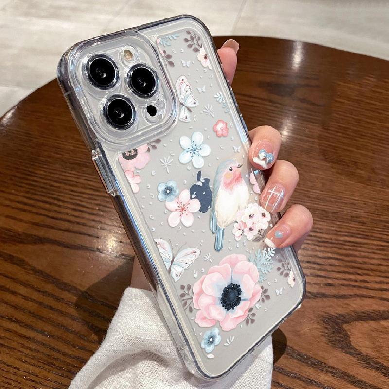 Модный цветочный чехол для телефона iPhone 16 15 14 Pro Max 13 12 11 ударопрочный силиконовый чехол прозрачный чехол