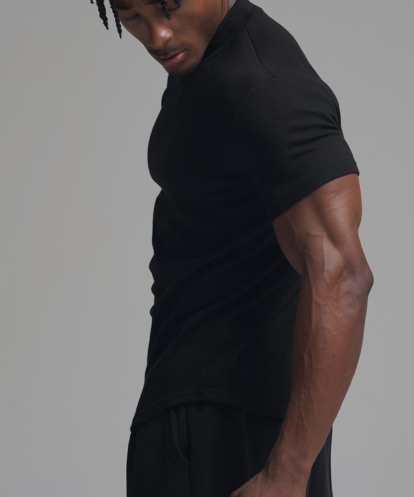 PHERMENON Muscle Fit Mock Neck Short Sleeve T-Shirt - Black