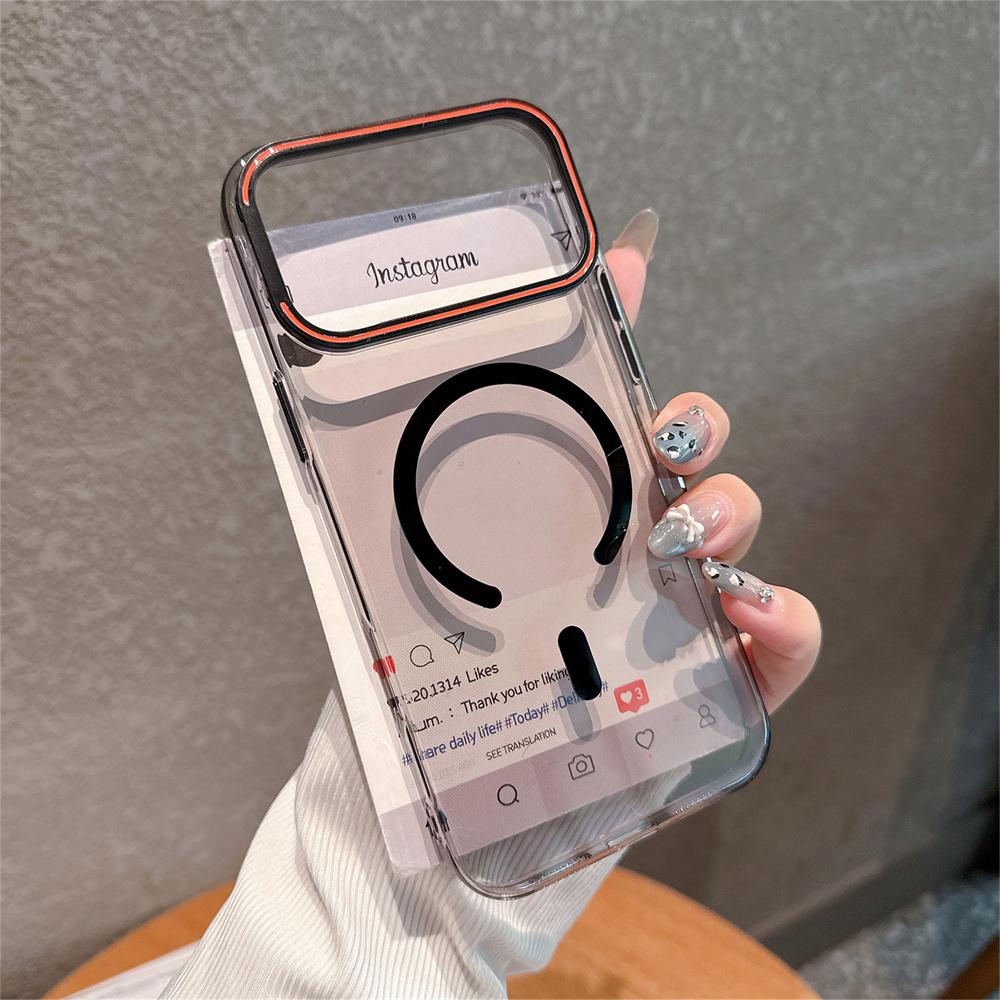 Прозрачный магнитный чехол для телефона Magsafe Apple IPhone 17 Air 16 15 14 Pro Max Задняя крышка с металлическим откидным держателем для камеры Тонкий
