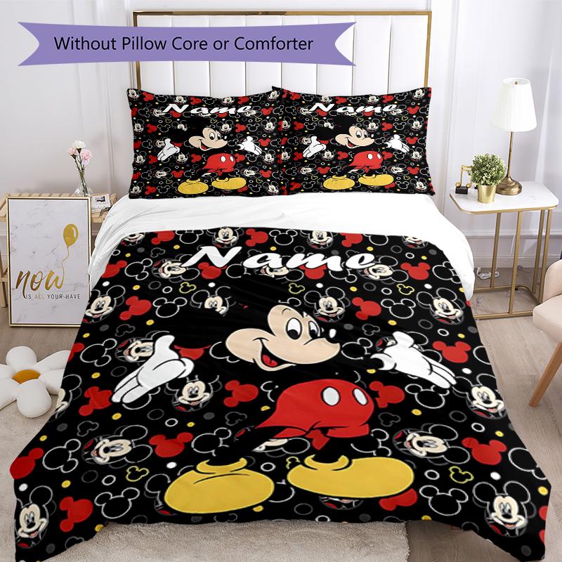 3pcs Custom Name Mickey Bedding Set Duvet Cover Closure Includes 1 Duvet Cover & 2 Pillowcases, Soft and Comfortable for All Seasons.