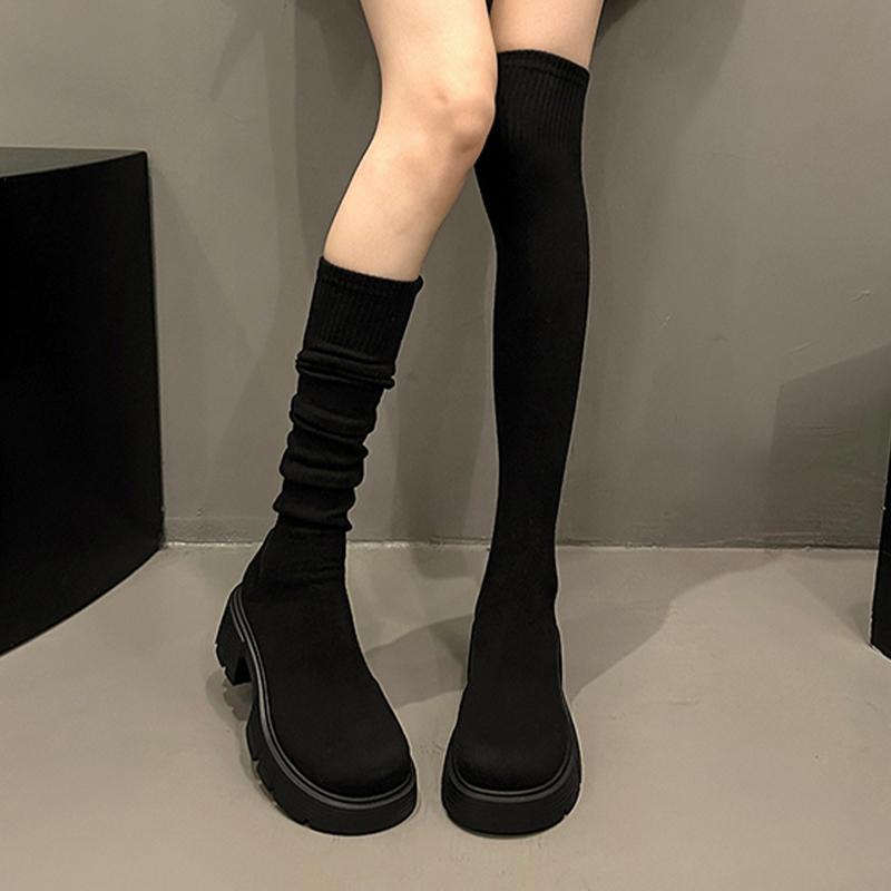 Модные женские высокие сапоги на платформе, дизайнерские зимние туфли, ботфорты-носки, модные ботинки челси 2025, новые, уютные, для платья, ботинки женские