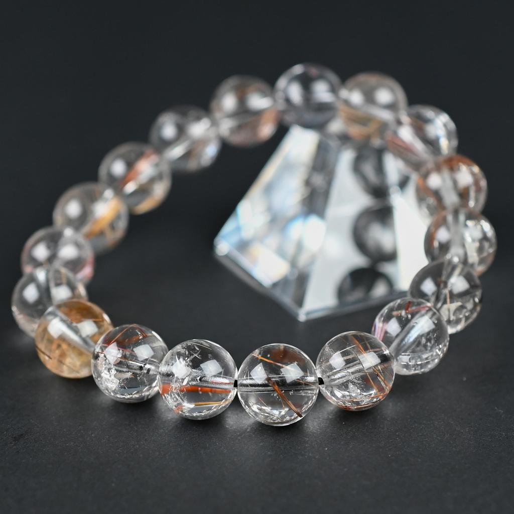 Eigado Red Rutilated Quartz 18 Inner Natural Power Good Fertility Bracelet, Beads, 11mm, Diameter Approx. 16cm, Stone, Stone, Luck, Amulet, Fortune,