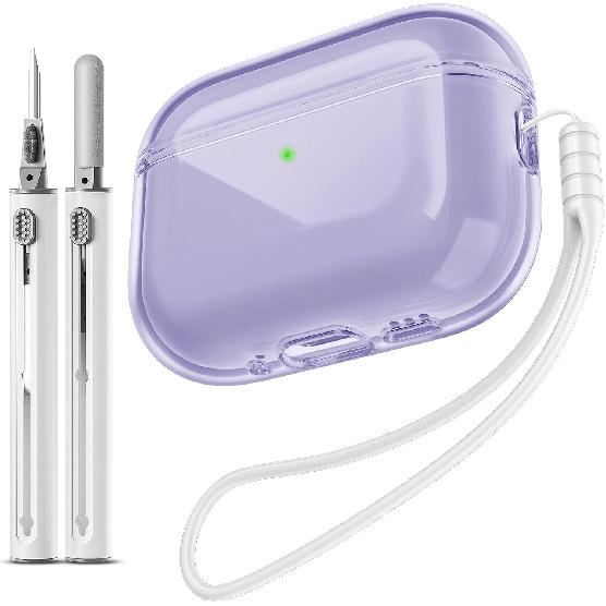 EQD for AirPods Pro 2 Case Clear, with Cleaning Kit and Keyring, White