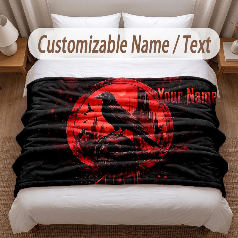 Skull Gothic Theme Soft Blanket Personalized Custom Name Text Print Warm Blanket Home Sofa Bedroom Decor