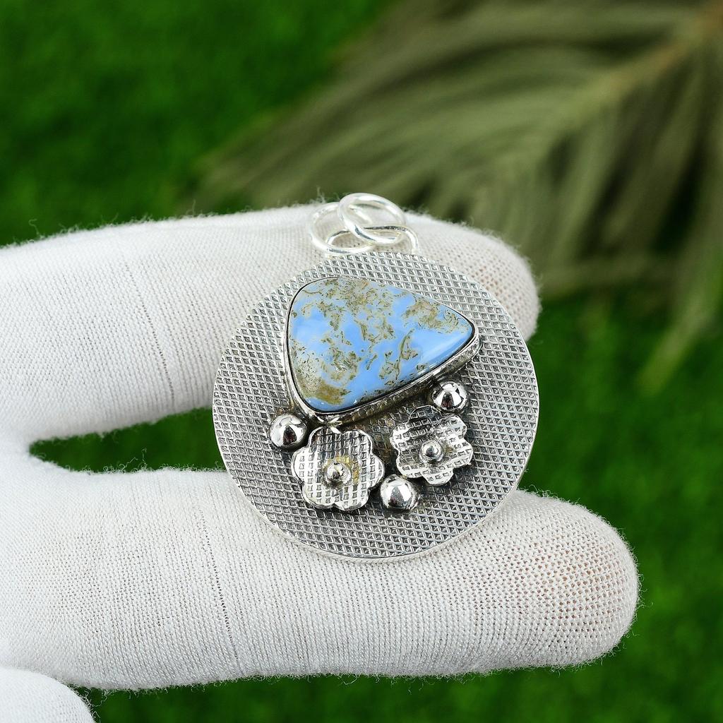 Anniversary Gift For Her Natural Owhyee Blue Opal Gemstone Pendant 925 Silver