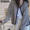 Female Harajuku Y2K Casual Top Black White Striped Cardigan Women Spring Autumn Loose Casual Long Sleeve Coat Streetwear
