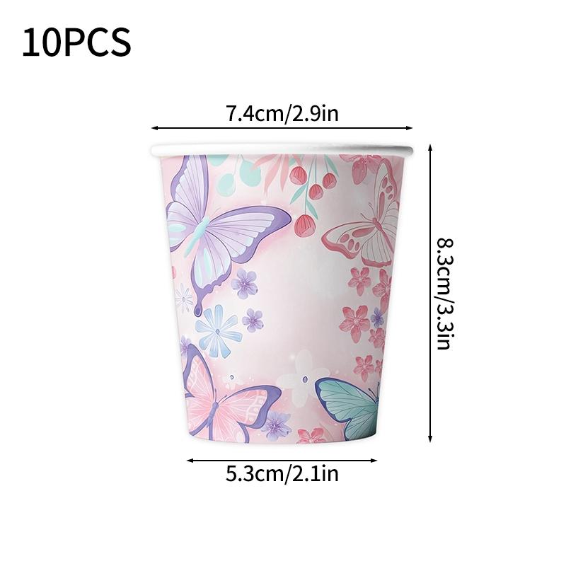 Pink Butterfly Disposable Tableware Paper Plates Cups Happy Birthday Banner Tablecloth Baby Shower Wedding Party Supplies