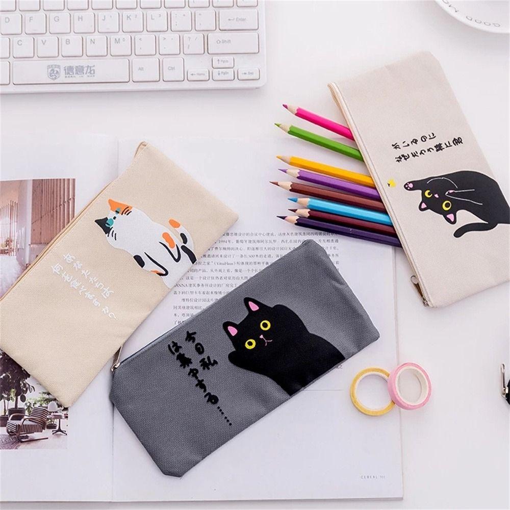 Cute Cat Children Gift Canvas Zipper Case Women Pencil Bag Pen Bags Pencil Case Cosmetic Bag