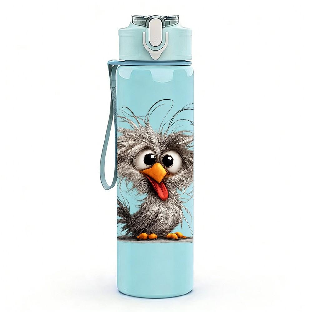 1PC Fluffy Desert Bird Cartoon Print 750ml Color Plastic Sports Water Bottle Leakproof Flip Straw Lid Suitable for Sports Office Home Use