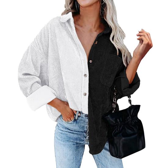 Однобортная женская рубашка с отложным воротником и длинными рукавами, весенне-осенняя лоскутная цветная повседневная вельветовая рубашка, женская одежда