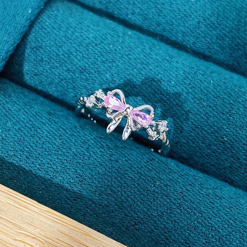 Sweet And Cool Colored Treasure Pink Zir*****Pen Ring Bright Light Luxury High Sense Niche Exquisite Girl Heart Ring