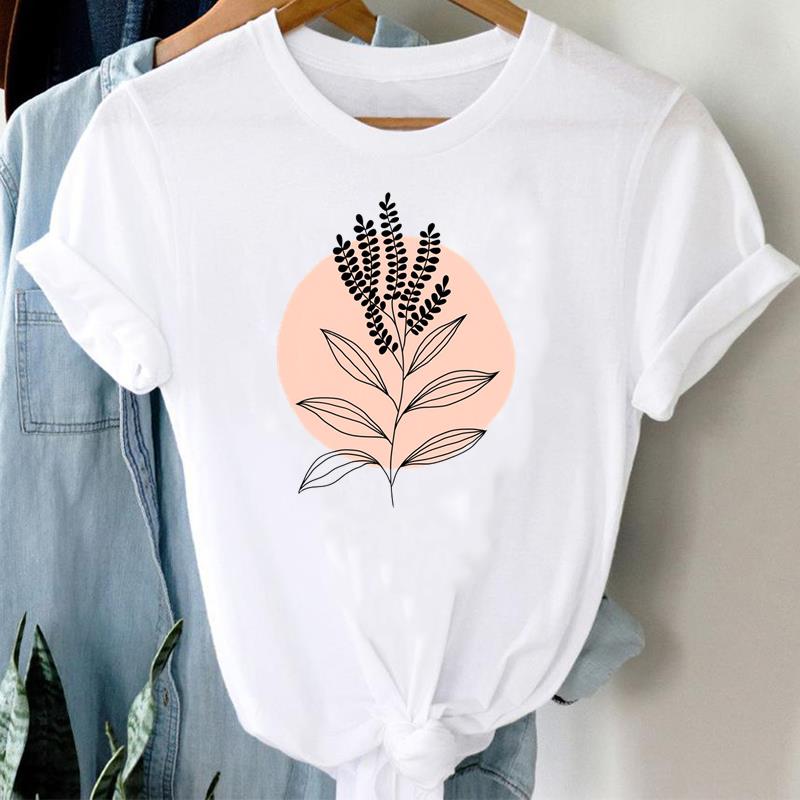 (Asian Size) Tee Top Women Love Letter Flower Trend Cute Print Lady Clothing Casual Short Sleeve Fashion Tshirt Female Graphic T-shirt