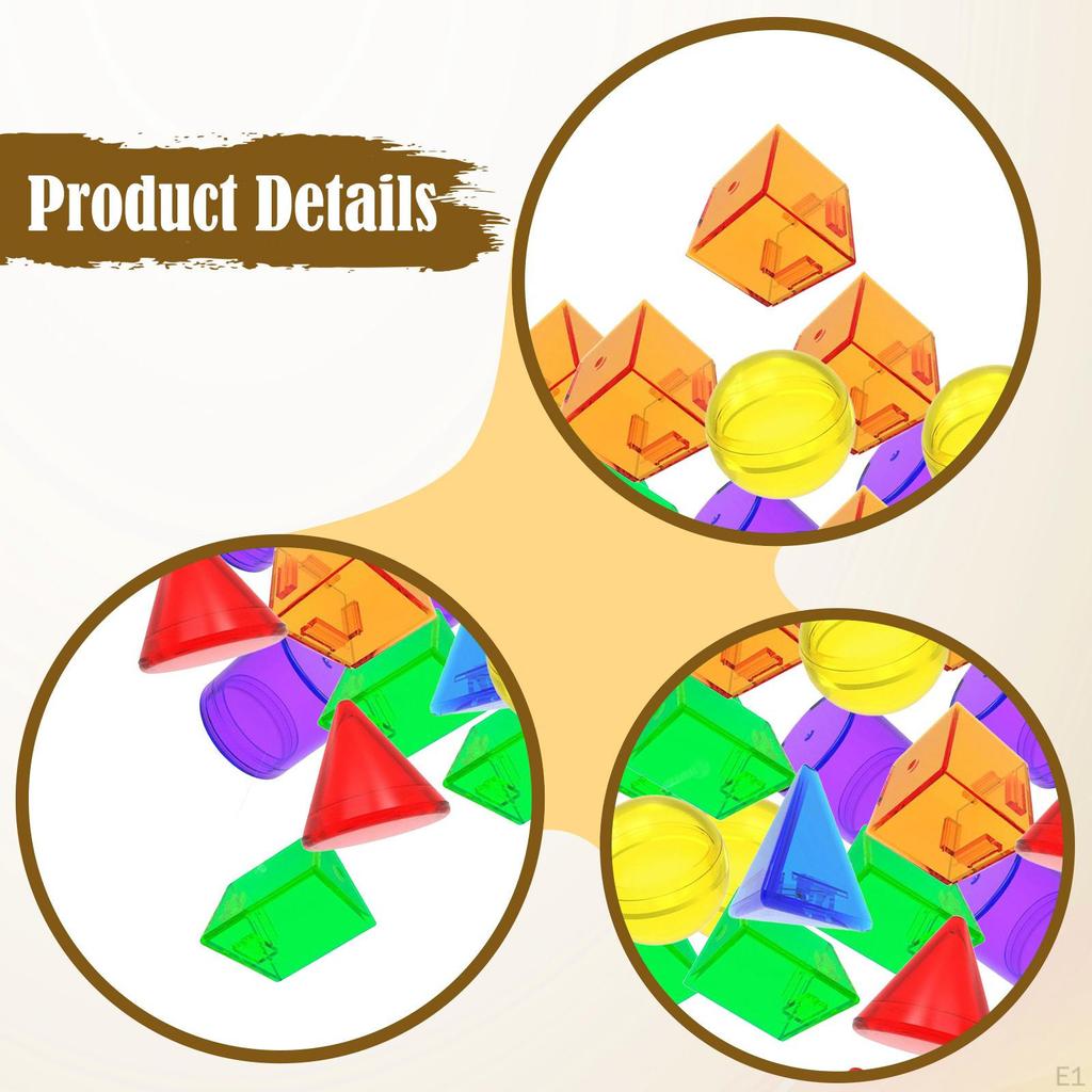 100Pcs Geometric Solids Learning Toys Classroom Manipulatives Translucent Pattern Blocks for 3 Years