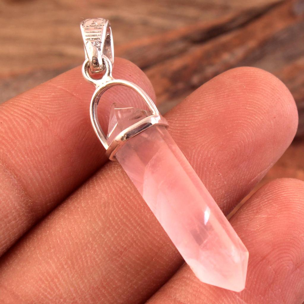 Подвеска-карандаш из розового кварца, ювелирные изделия ручной работы из чистого 100% стерлингового серебра 925 пробы