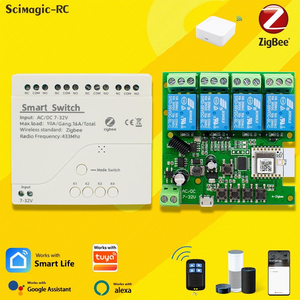 Шлюз Zigbee 3.0 12В 24В AC DC 1/2/4КН Радиочастотный Умный Переключатель WIFI Дистанционное Управление 433 10А Модуль Переключателя Реле Работает с Tuya