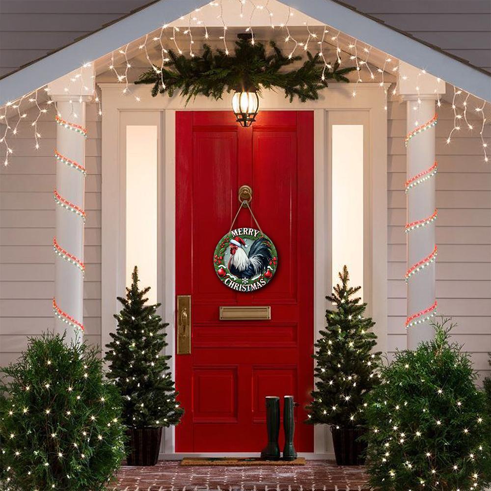Величественный Петух Деревянный Рождественский Знак, Круглый Знак «Счастливого Рождества» для Декора на Входную Дверь или Стену, Идеальный Рождественский Подарок