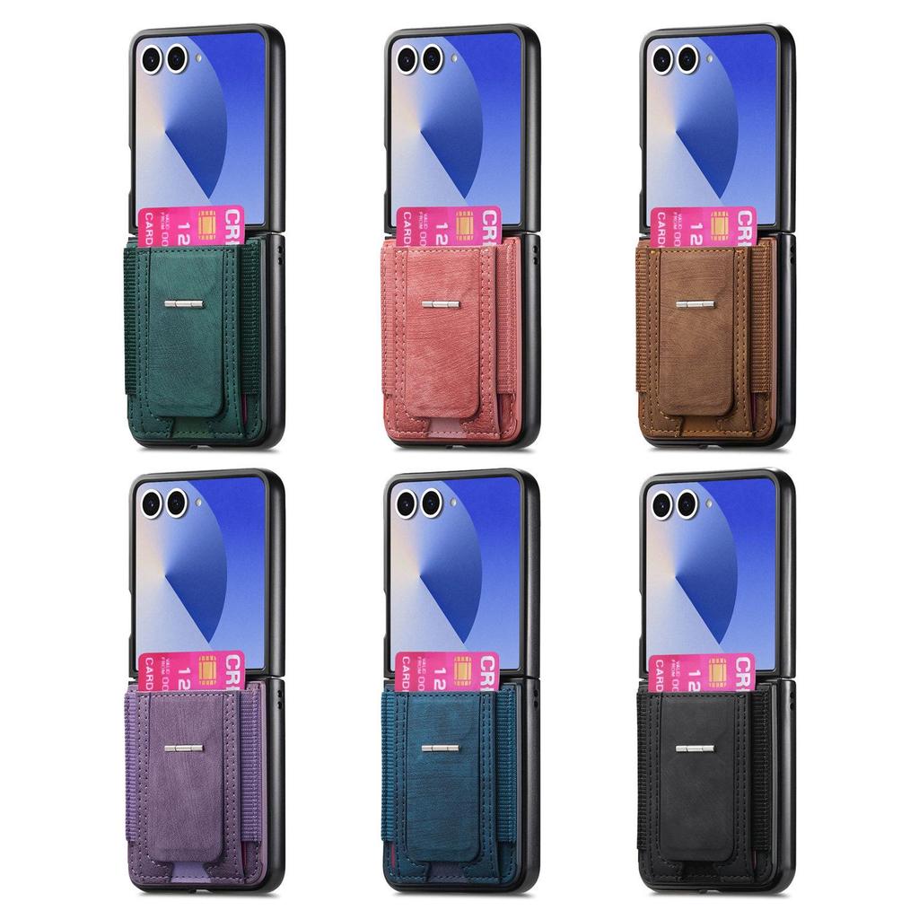 Кожаный чехол для телефона Samsung Z Flip 7/6 со слотом для карт и защитой от падения для складного экрана
