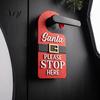 Xmas Party Decoration Christmas Door Hanger Sign with Santa Please Stop Here Text, Wooden Claus Belt Hanging for Home Front Holiday Decor Gift Kids