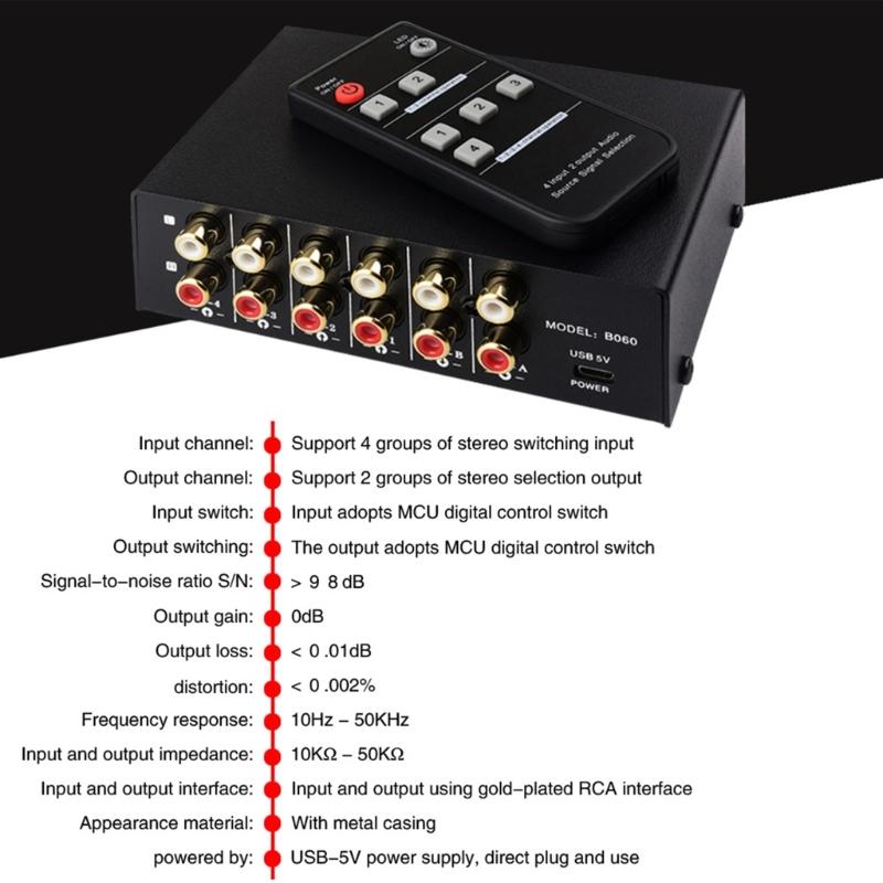4 In 2 Out Sound Signal Remote Controlled her Headphones Speaker hing Box Bidirectional hing 2 In 4 Out