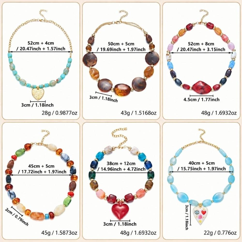 Boho Colorful Love Heart Necklace Irregular Stone Pendant Necklace Beaded Choker Party Occasion