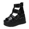 Fashion 10CM Gladiator Wedge Sandals Women's New Summer Fish Mouth Hollow Waterproof Rivet Platform Heightened Roman Sandals Punk Boots