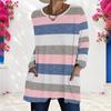Women Plus Size Round Neck Long Sleeve Printed White Loose Longline T Shirt With Pockets