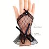 Lace Short Gloves for Women Bridal Wedding Mesh Hand Sleeves with Handmade Ribbon Bow And Hook Finger Glued