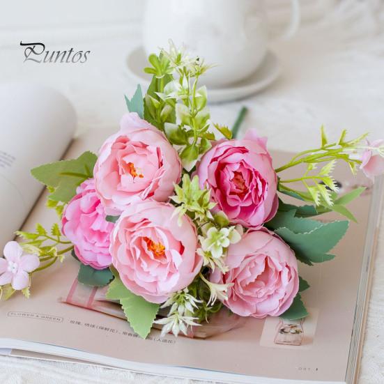 Букет из искусственных пионов, 5 головок, реалистичные искусственные шелковые цветы, свадебная вечеринка, домашний офис, центральный элемент стола, пластиковые искусственные цветочные растения, украшение