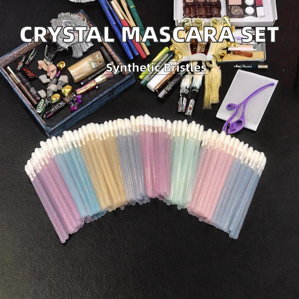 Shiny Crystal Disposable Eyelash Applicator 50pcs/Bag with Nylon Mascara Wands Spoolie Brushes for Lash Extension & Makeup Tools