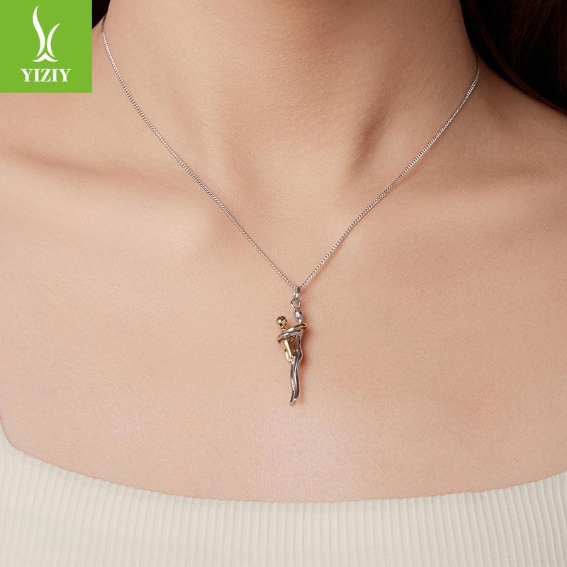 S925 Sterling Silver Mother And Child Hug Necklace Warm And Loving Mother'S Day Necklace Collarbone Chain