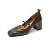 Sheepskin Fashion Spring Autumn Chunky Heels Buckle Straps Women Mary Janes Square Toe Retro Fashion Pumps