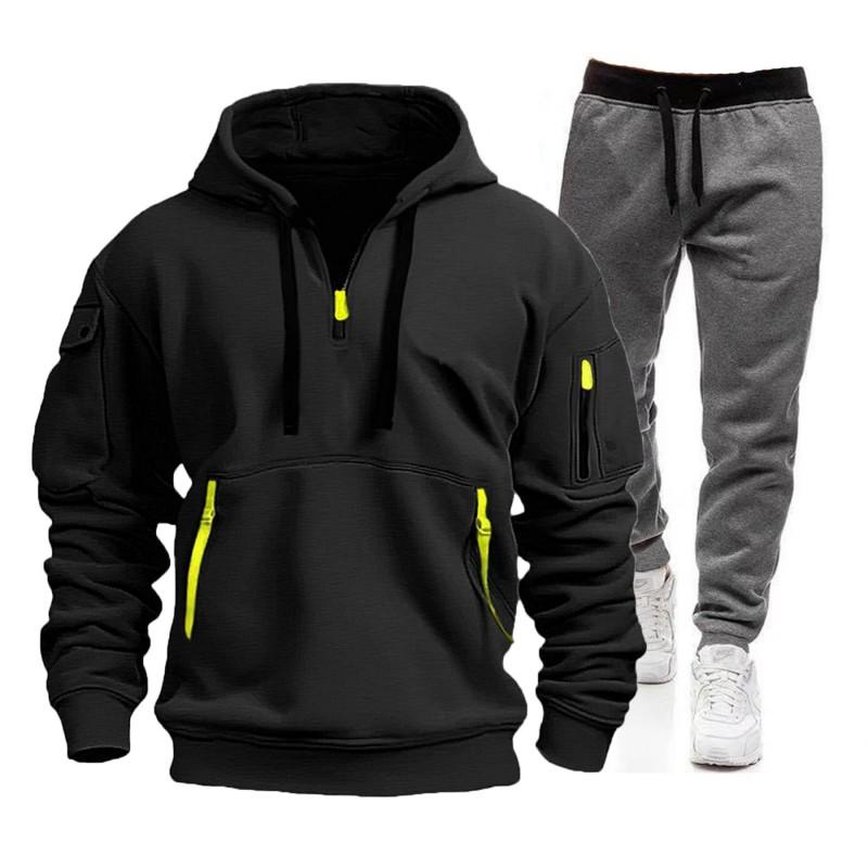 Mens Tracksuit Set Hooded Sweatshirt Jogger Pants Winter Sportswear